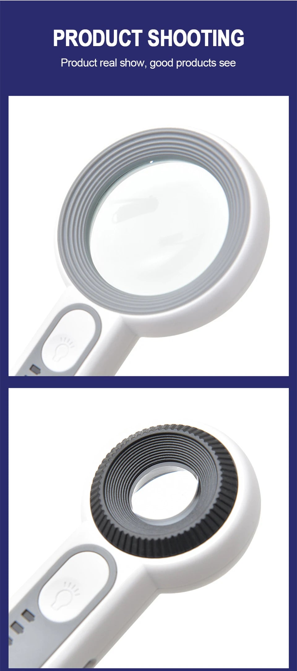 Rechargeable LED Magnifier 5X–12X Handheld with 3 Light Modes