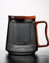 500ML Stripe Heat Resistant Glass Tea Water Separation Tea Cup With Wood Handle Filter Brewing Puer Cups Kung Fu Tea Mug Set
