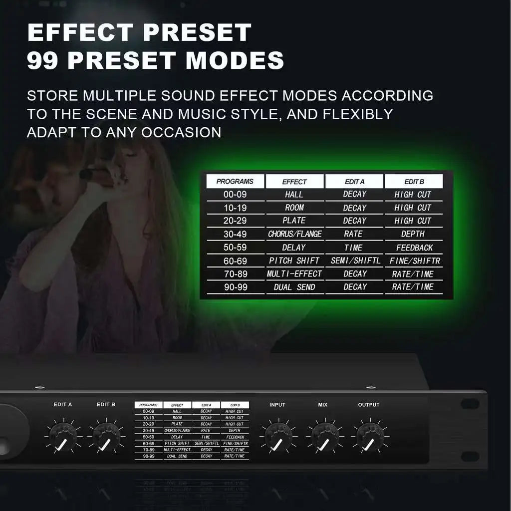 Professional Digital Reverb DSP Audio Processor with Multi Effect Equalizer