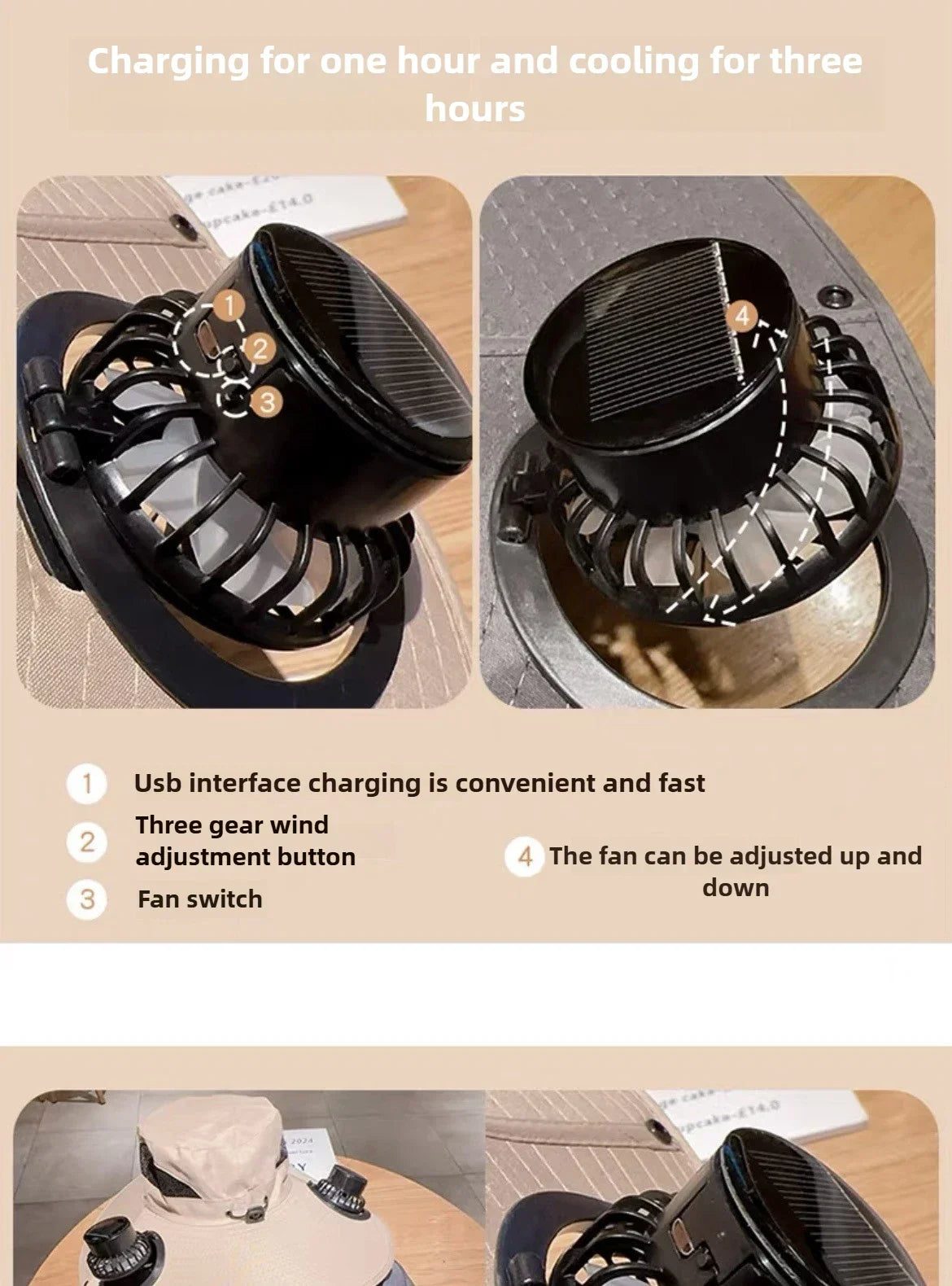 Wide Brim Solar Fan Hat With Dual Fans