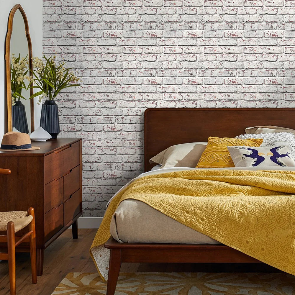 10pcs 3D Tile Stickers, 3D Whitewash Brick Textures, Matte, 30cm x 30cm, Water and Mold Resistant, for Living Room Kitchen Wall Update