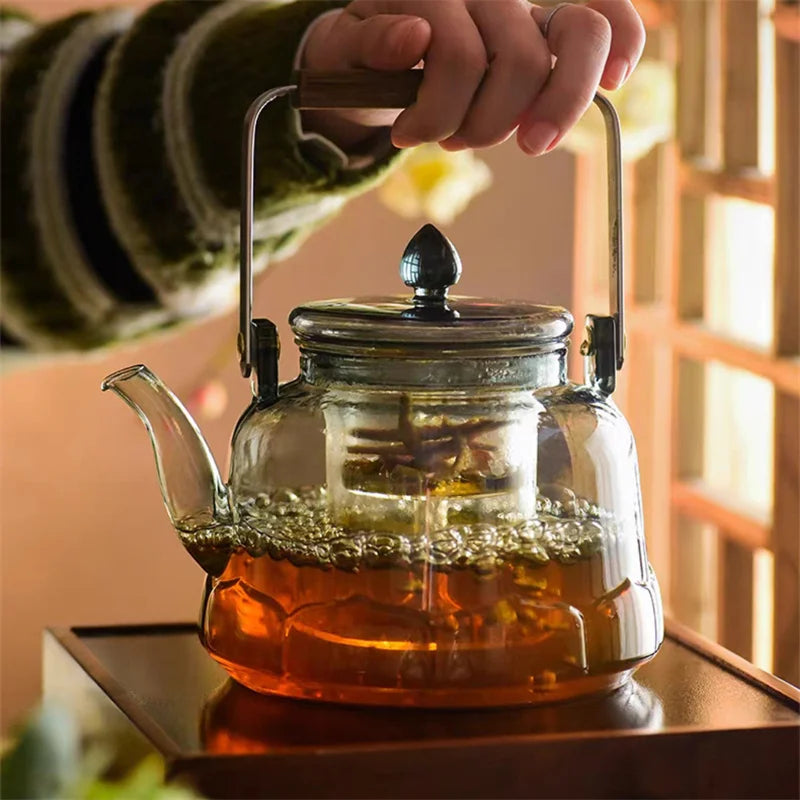 1000ml Lotus Shape Heat-resistant Glass Teapot With Tea Strainer Infuser  Steaming and Boiling Flower Puer Kungfu Beam Tea Pot
