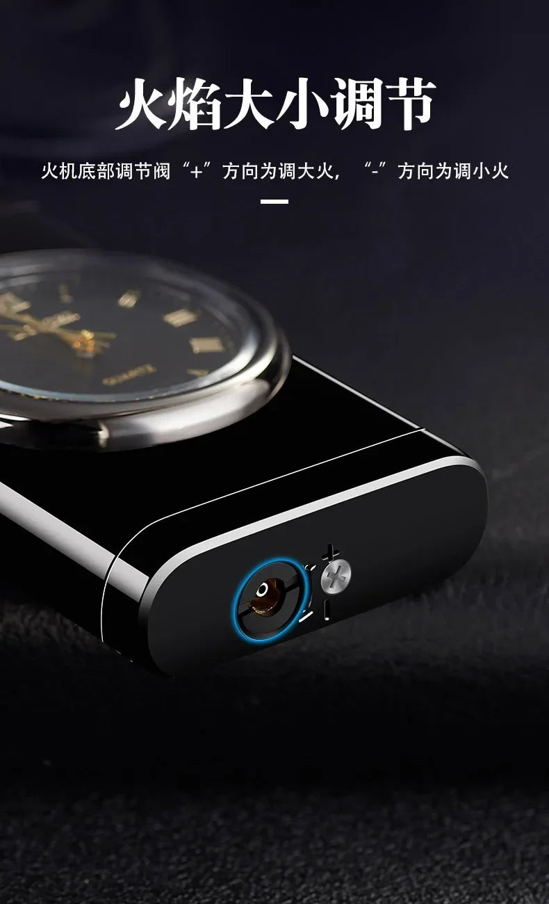 Rocker Arm Dial Metal Gas Lighters Jet, Butane Torch, Real Watch Lighter, Cigarette Cigar Lighter, Smoking Gadgets for Men