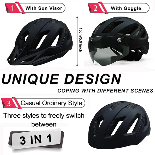 Rechargeable LED Cycling Helmet With Dual Mode Goggles