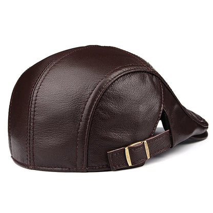 Winter Unisex Genuine Leather Duckbill Thin Berets Hats For Men/Women Leisure Black/Brown Fitted Cabbie Bonnet