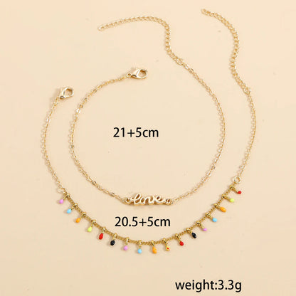 Bohemian Colorful Beads Chain Anklet Gold Color Letter LOVE Pendant Anklets