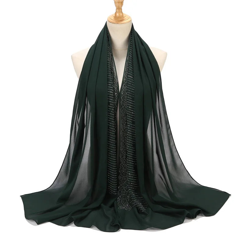 Tassel Diamond Muslim Hijabs Luxury Sequin Chiffon Scarf For Women Dress Abaya Hijab Veil Scarf Long Shawls Turban