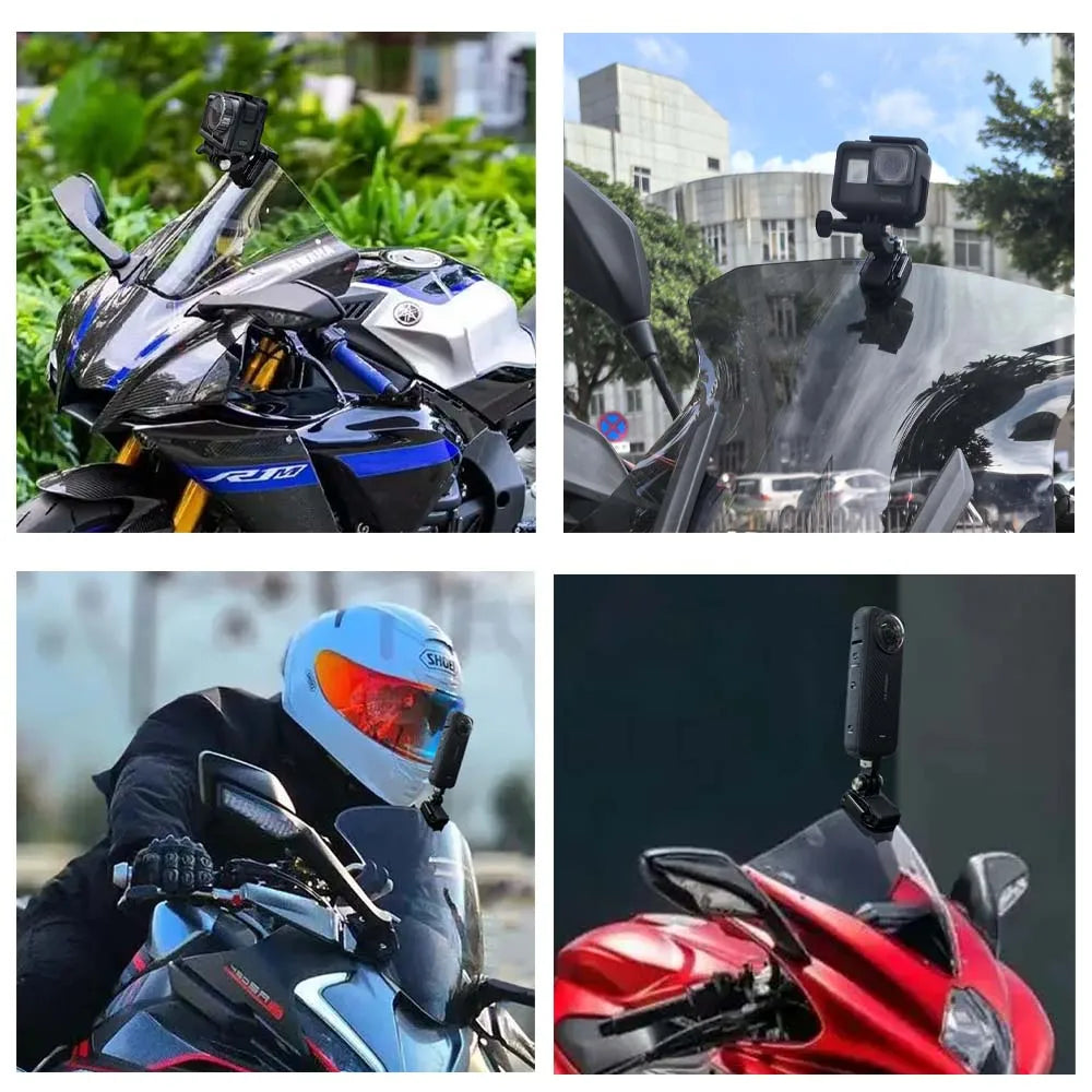 Motorcycle Windshield Aluminum Alloy Action Camera Clip Mount Adjustable Holder for GoPro DJI Insta360 Sports Cameras