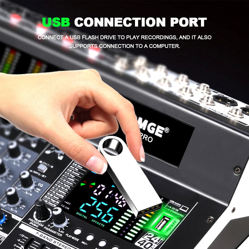 Professional 8 Channel Audio Mixer Console with USB Bluetooth and 256 DSP Effects