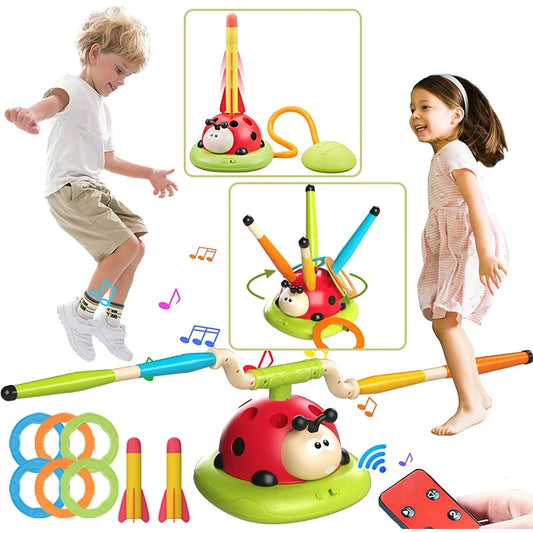 3 in 1 Ladybug Multifunction Exercise Machine Kids Jump Toss Toys Rocket Launcher Rope Sports Game Outdoor Educational Toy Gifts