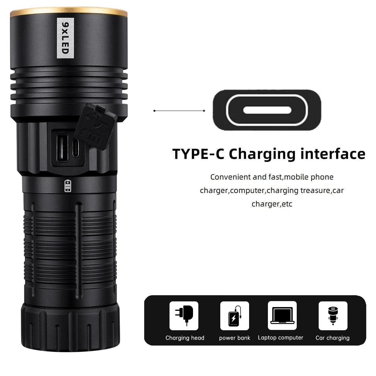 180W 9 LED High Power Rechargeable Flashlight