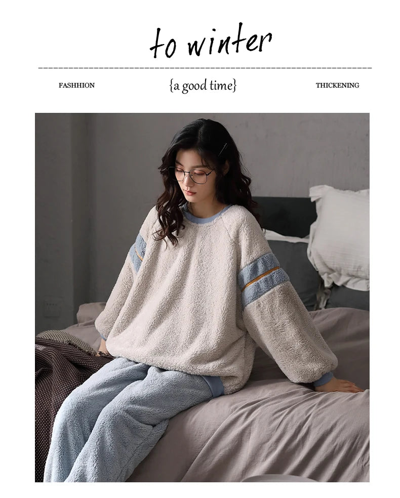 Women’s Winter Flannel Pajama Set – Warm, Thick Coral Fleece 2-Piece Loungewear