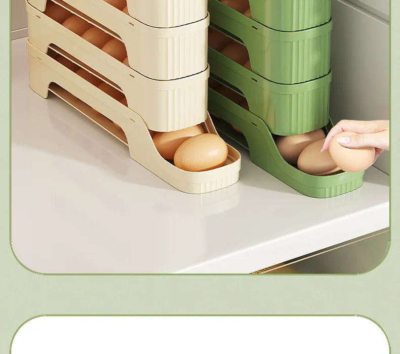 Multi-Layer Egg Storage Box – Automatic Rolling Slide Refrigerator Door Egg Holder Dispenser