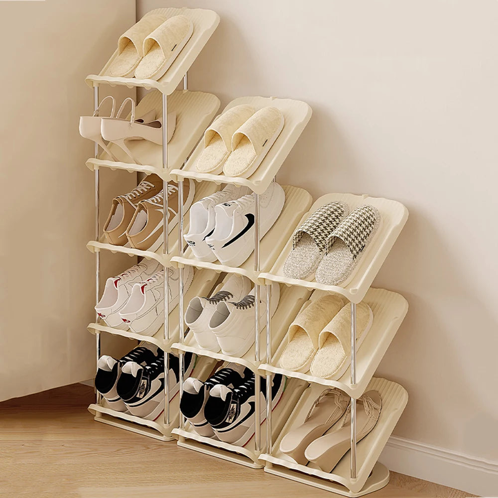 Plastic Shoe Shelf Simple Multi-Layer Living Room Vertical Shoes Racks Narrow Stackable Free Standing Shoes Entryway Or Bedroom