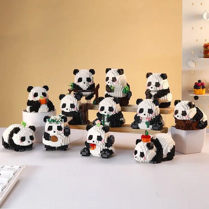 Kawaii Panda Series Micro Particle Building Block Creative Cute Animals DIY Assembled Bricks Toys For Chillren Christmas Gift