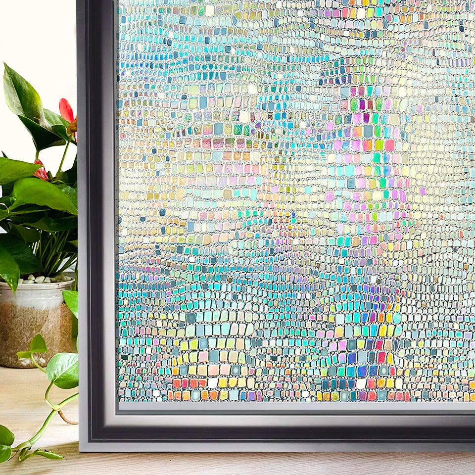 Privacy Window Films No Glue Static Adhesive Glass Film for Decorative Bathroom Living Room Kitchen Rental Apartment Rainbow