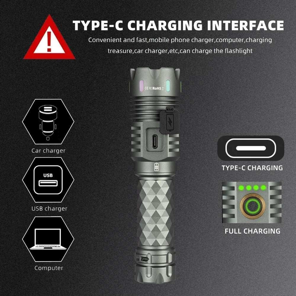 6000 Lumen Rechargeable LED Flashlight With Magnetic Base