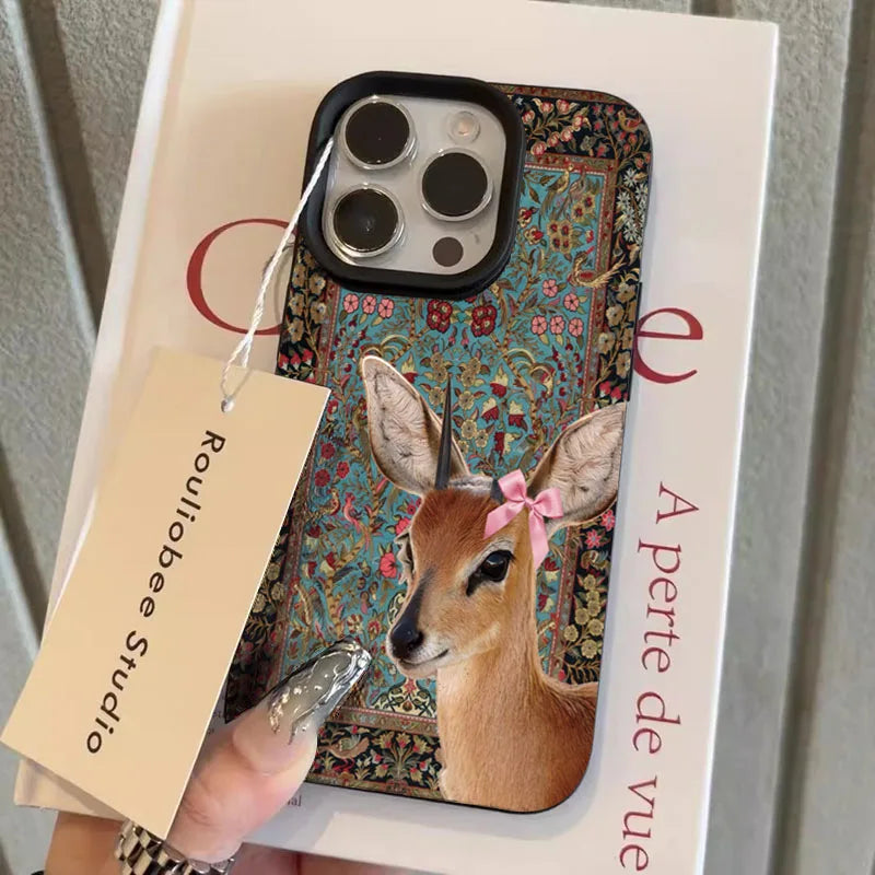 For iPhone 16 Case Vintage Deer Lichee Pattern Phone Cases for iPhone 14 15 16 17 Air Pro Max 16E XS XR Plus Soft Cover