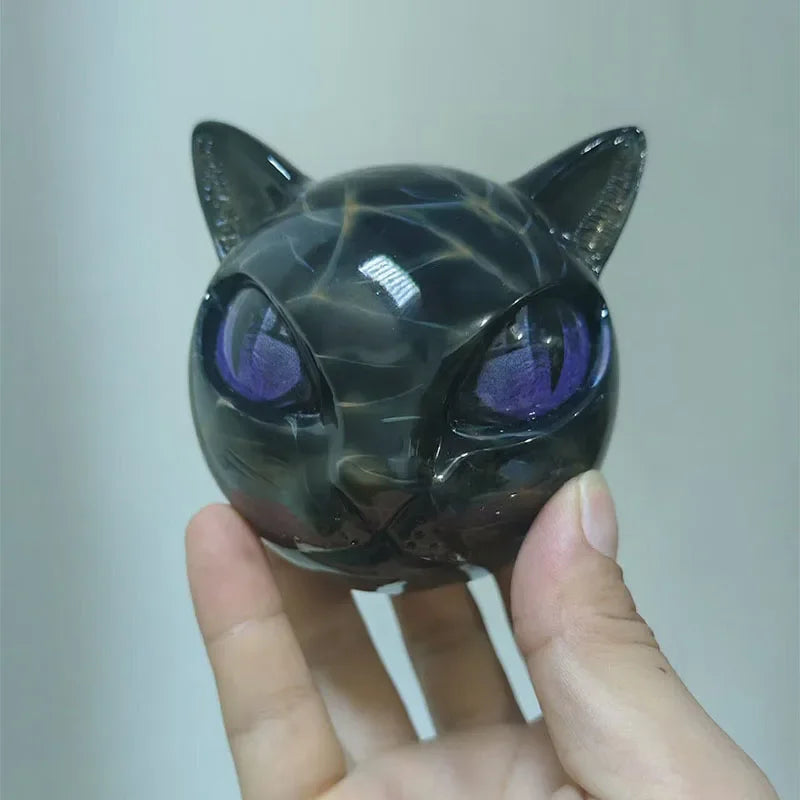 Black Cat Figurine Resin Cat Head Healing Stone Marble Texture Cat Stone Resin Cat Sculpture Ornament Cat Sculpture Craft