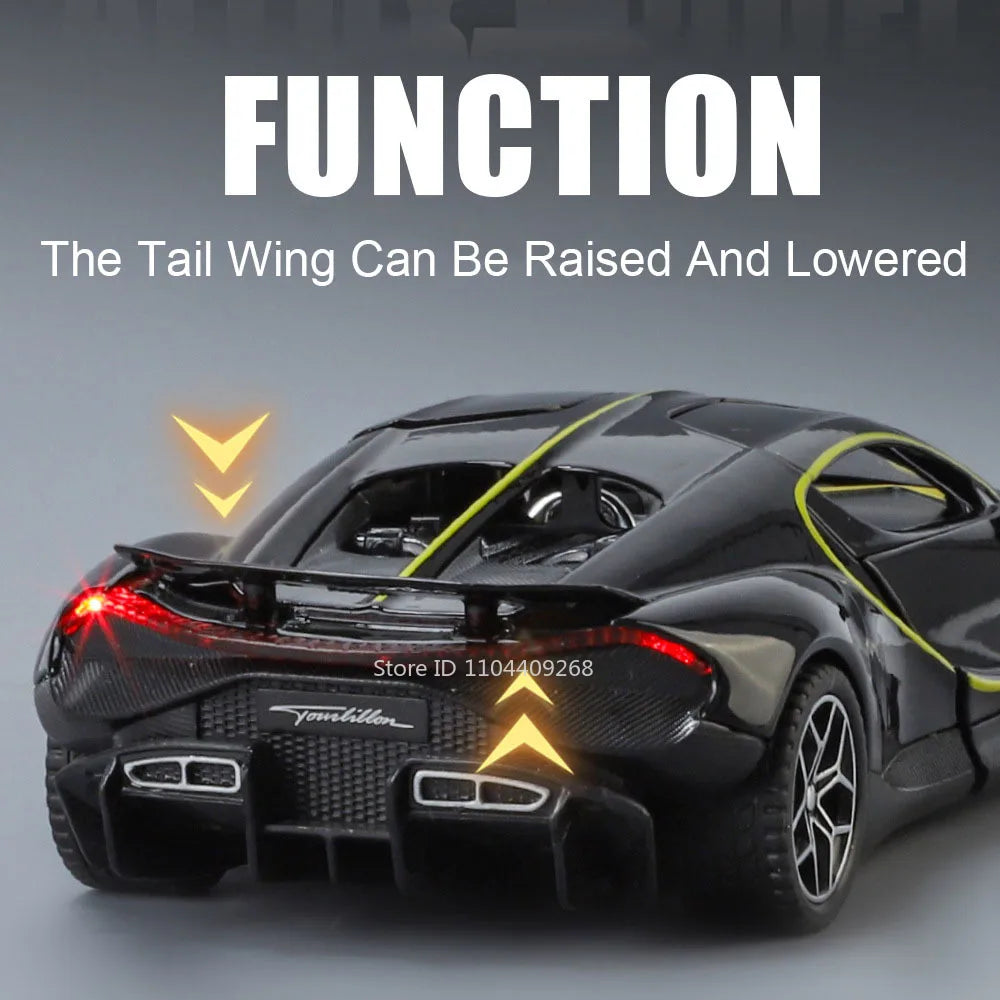 1:32 Scale Tourbillon Chiron Toy Sports Car Model Diecast Metal Sound Light Pull Back Simulation Vehicle Models Ornaments Gift