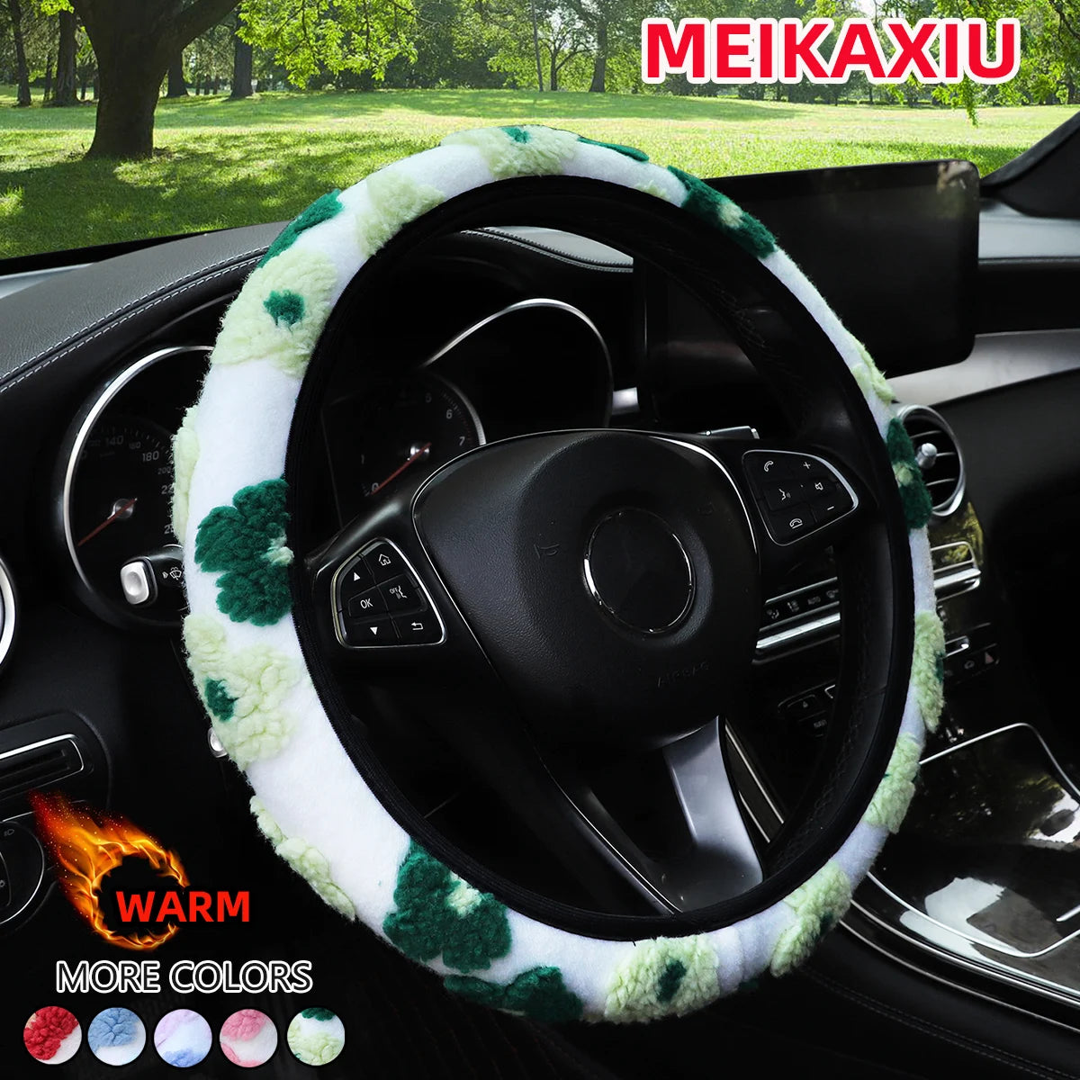 Winter Warm Plush Flower Car Steering Wheel Cover 37CM 38CM