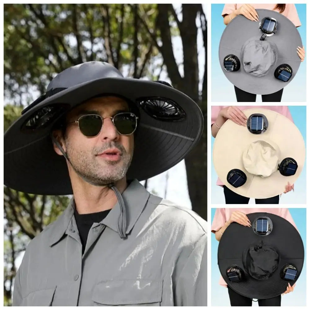 Three Fan Solar Cooling Sun Hat With USB Charging