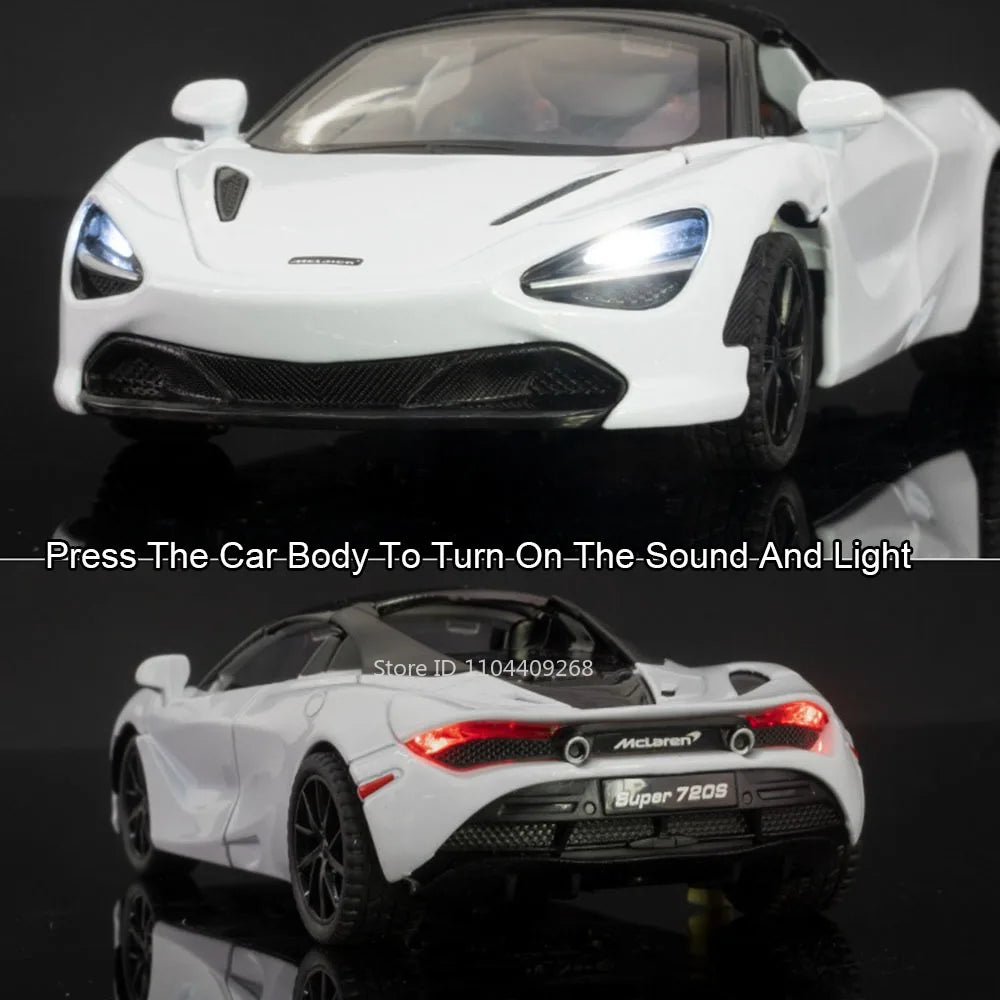 1:32 720S Senna Sports Car Model Toy Doors Opened Metal Die-cast Sound Light Miniature Vehicles Models Boys Collection Gifts