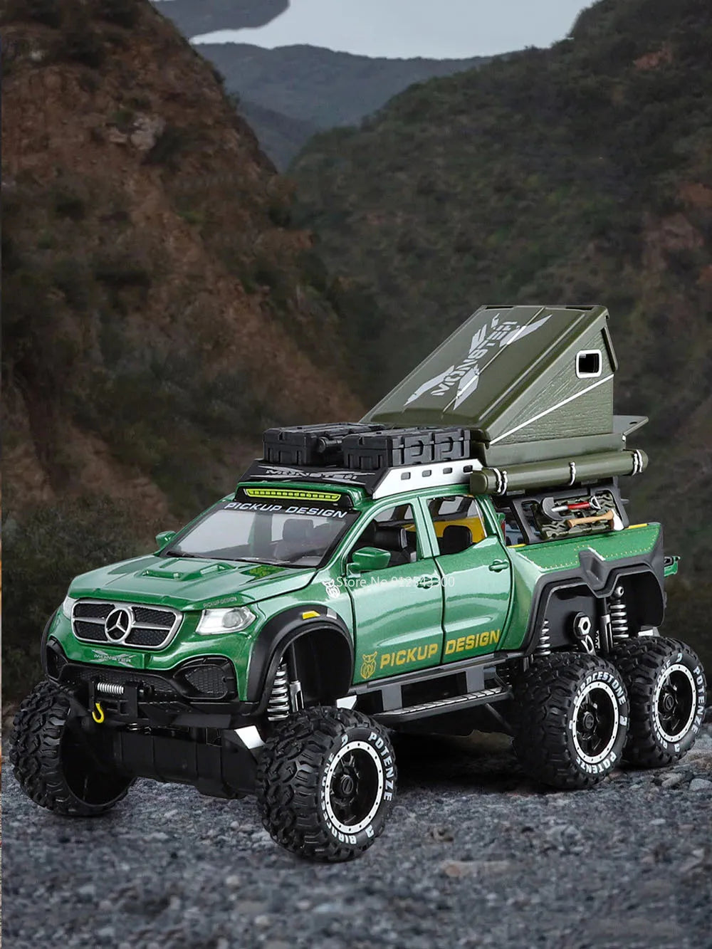 1:28 Scale X-Class 6x6 UNIMOG Motorhome Camping Car Model Toy Shock Absorption Sound Light Pull Back Off-road Vehicles Boys Gift