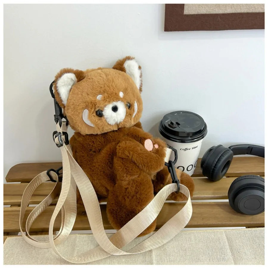 Cute Red Panda Plush Backpack Soft Shoulder Bag
