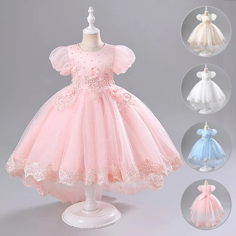 Princess Dress for Girls Elegant Long Tulle Gown  Flower Girl Wedding Dress, Birthday Party Gown, Pageant Costume