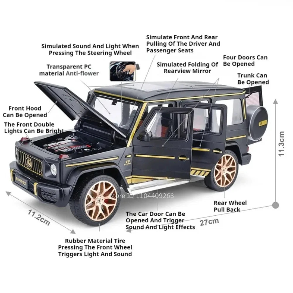 Large Size 1:18 G63 500K Sports Car Model Toy Music Light Doors Opened Alloy Vehicle Models Decorative Ornament Collection