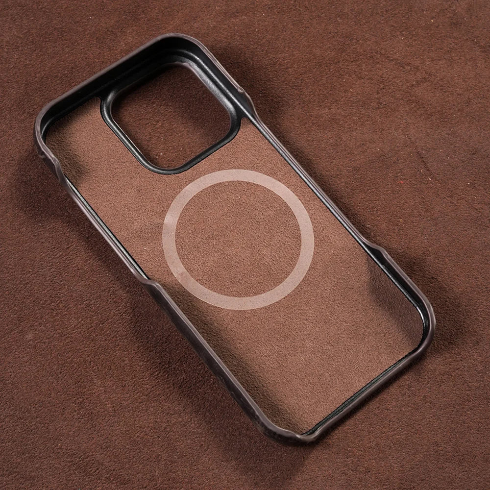 for Magsafe Case for iPhone 15 16 Pro Max 16Pro Retro Luxury Full Grain Cowhide Genuine Oiled PULL-UP Leather  Cover