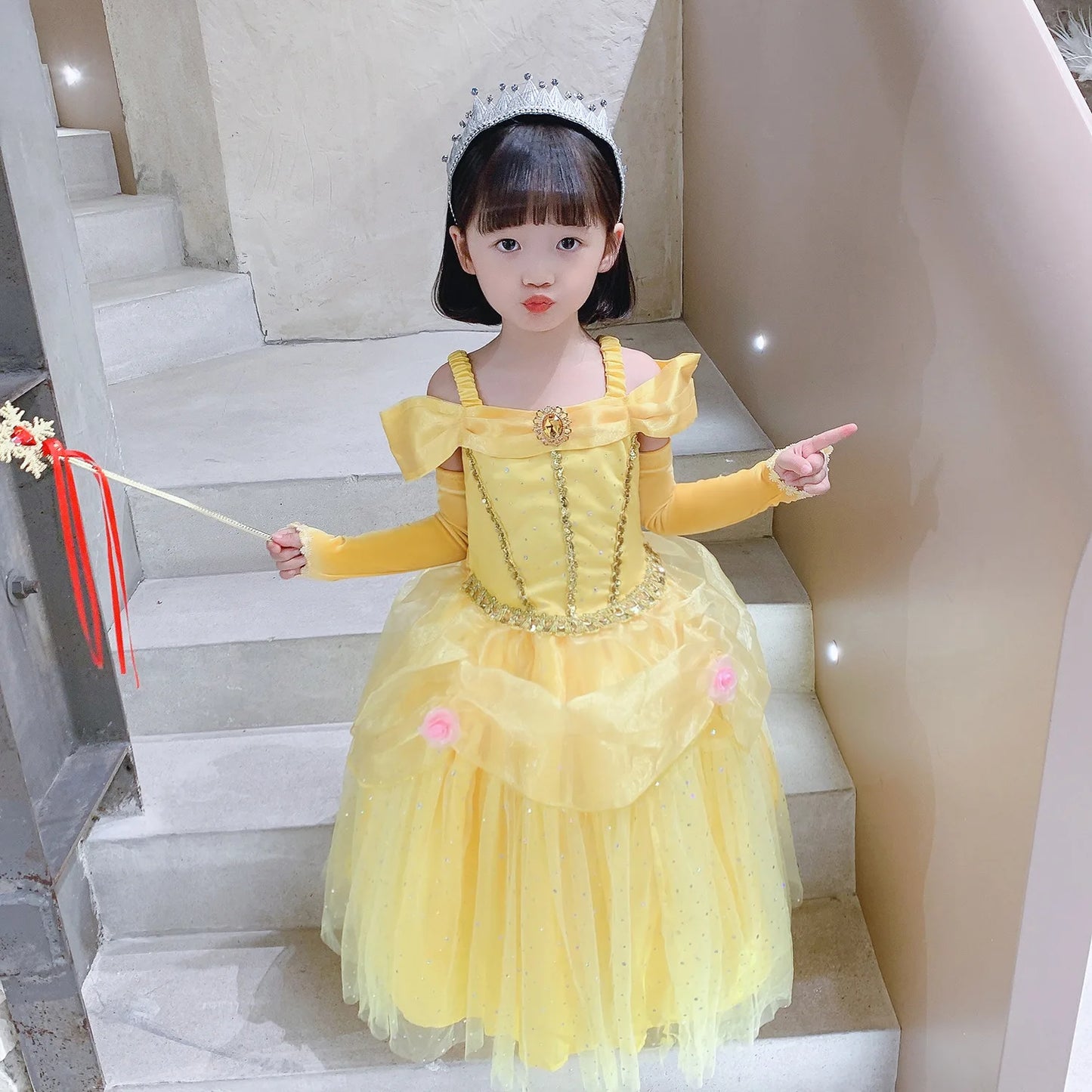 2025 Yellow Princess Dress For Girls Cosplay Carnival Costume Halloween Clothes Birthday Party Dresses Kids Birthday Clothing