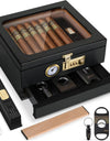 Cigar Humidor Cedar Wood Humidor Cigar Box Glass Top Desktop Humidor with Front Hygrometer Humidifier Divider Accessories Drawer