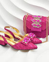 Women Shoes and Bags To Match Set Italy Lady Crystal Low Heels Pointed Toe Party Shoe and Bag African Women Ladies Wedding Pumps