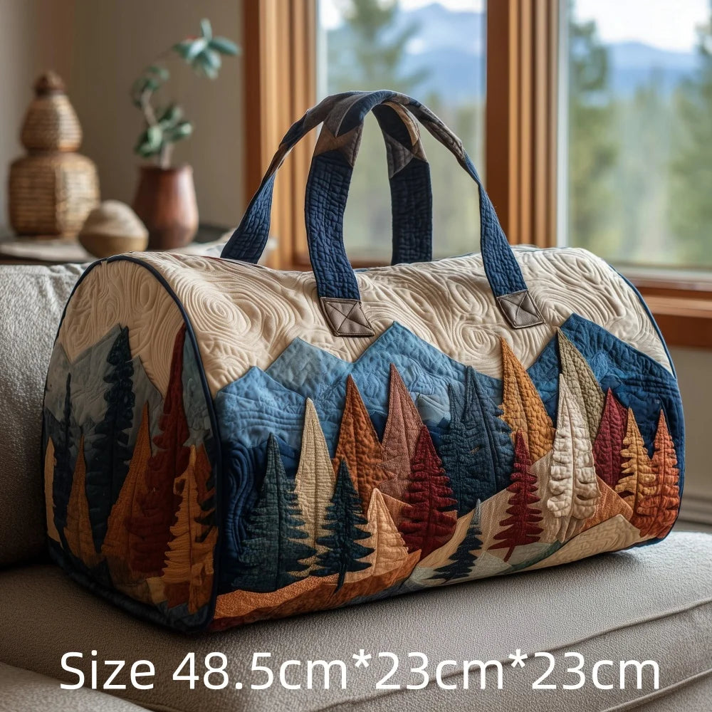 3D Print Quilted Duffle Bag Mountain Forest Lake Cabin Scenery Weekend Gym Overnight Bags Carryall Handbag Travel Camping Hiking