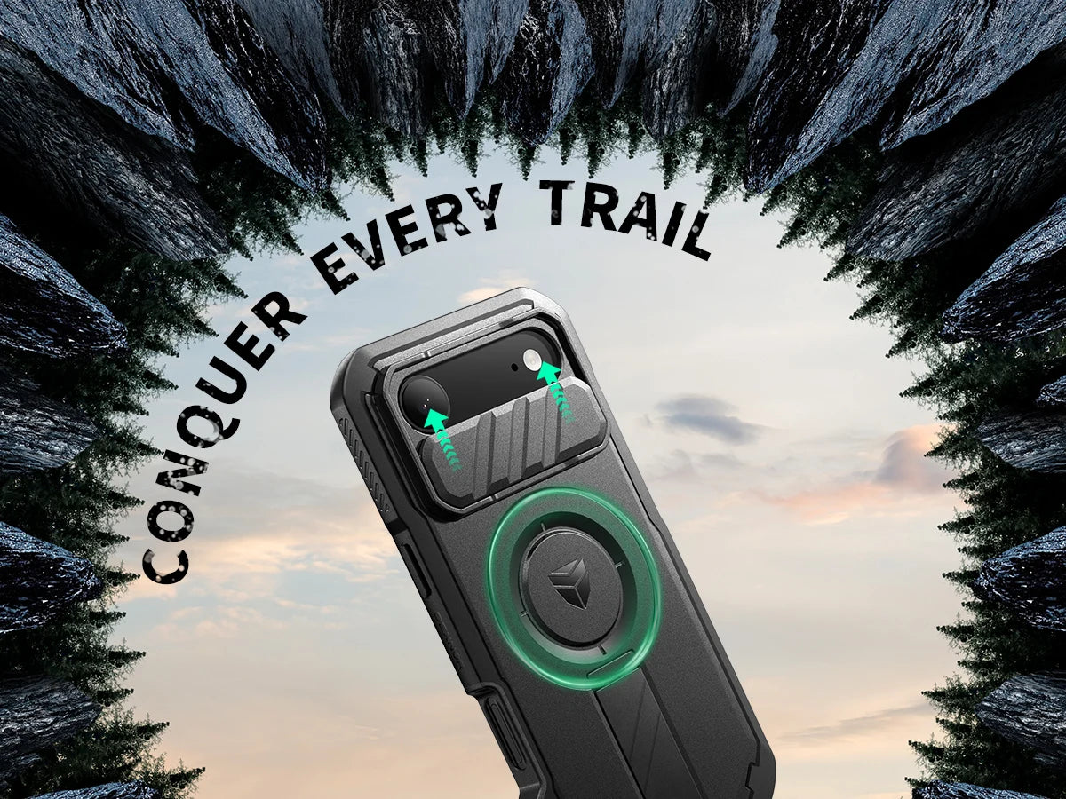 For iphone Air Case Rugged Armor Shockproof Case with Built-in Sliding Camera Cover and Built-in Screen Protector Kickstand