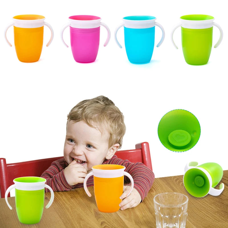 Baby Water Cups 360 Degrees Rotated Baby Learning Drinking Cup with Double Handle Flip Lid Leakproof Infants Water Cups Bottle