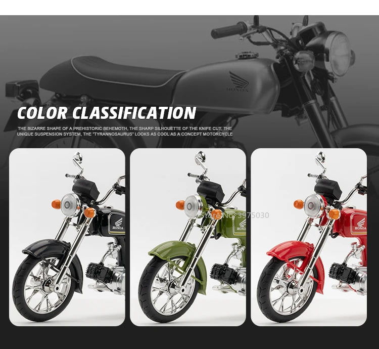 1/10 Scale Honda JiaLing JH-70 Alloy Classic Motorcycle Toys Diecast Simulation Metal Motorcycle Sound and Light Model