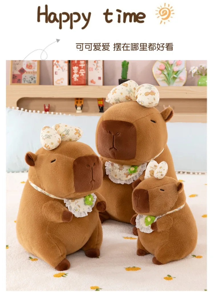 55cm Kawaii Capybara Plush Toy Cartoon with Bow Apron Stuffed Doll Large Cute Baby Gift Kids Birthday Xmas High Quality