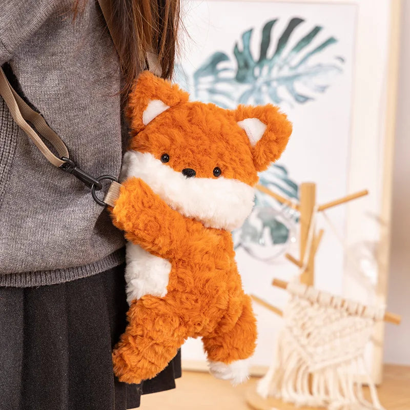 Cute Highland Cow Fox Plush Backpack Soft Shoulder Bag