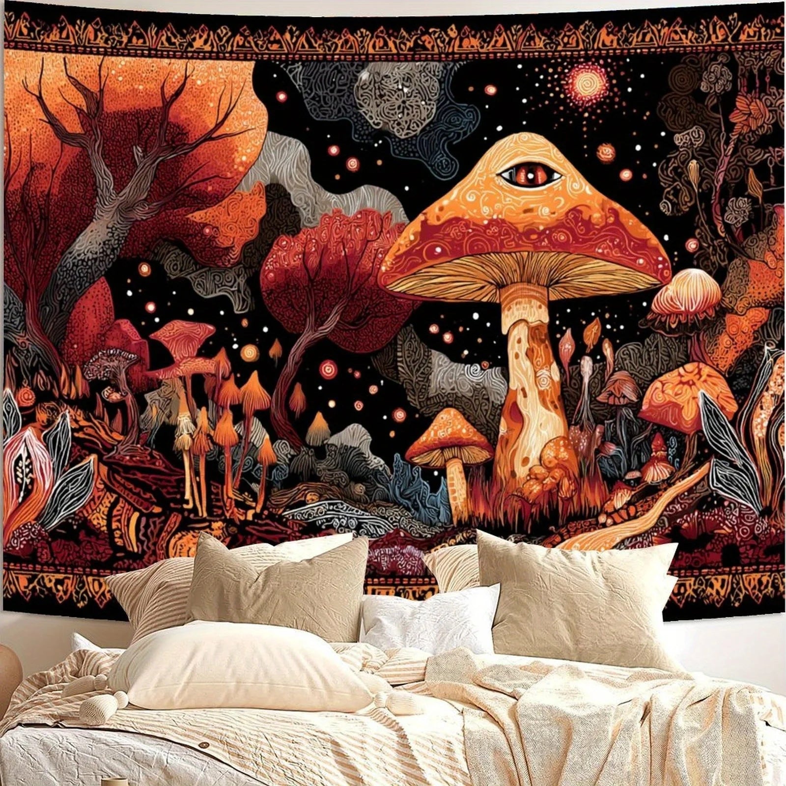 Mushroom Tapestry Hippie-Style Bedroom Tapestry Charming Aesthetic Wall Feature Decorative Backdrop