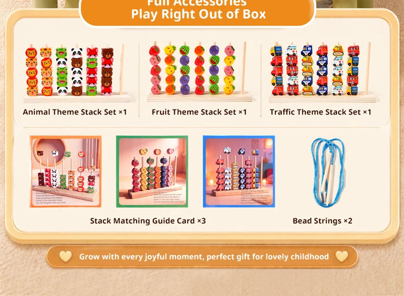 Wooden Colour and Shape Matching Pillar Bead Puzzle