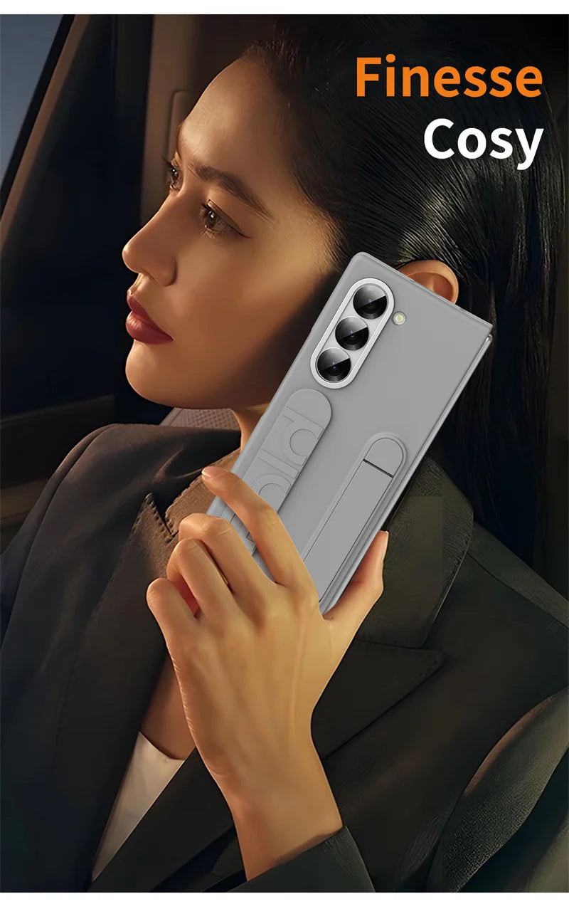 Wristband Foldable Stand Funda for Samsung Galaxy Z Fold 6 4 5 3 Fold5 5G Case Front Glass Lens Protection PC Plastic Cover Capa