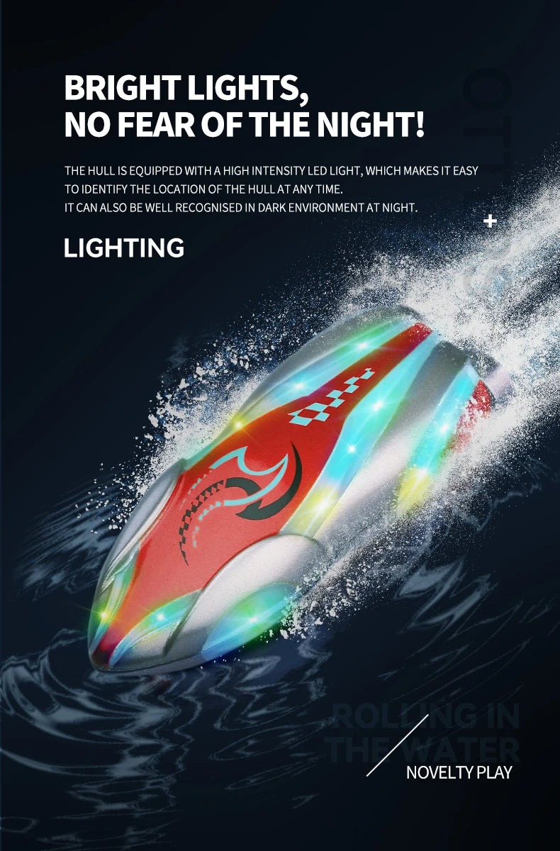 Mini Rc Boat Stunt 360 Degree Radio Remote Controlled High Speed Ship with Led Light Palm Boat Summer Water Toy Pool Toys Gifts