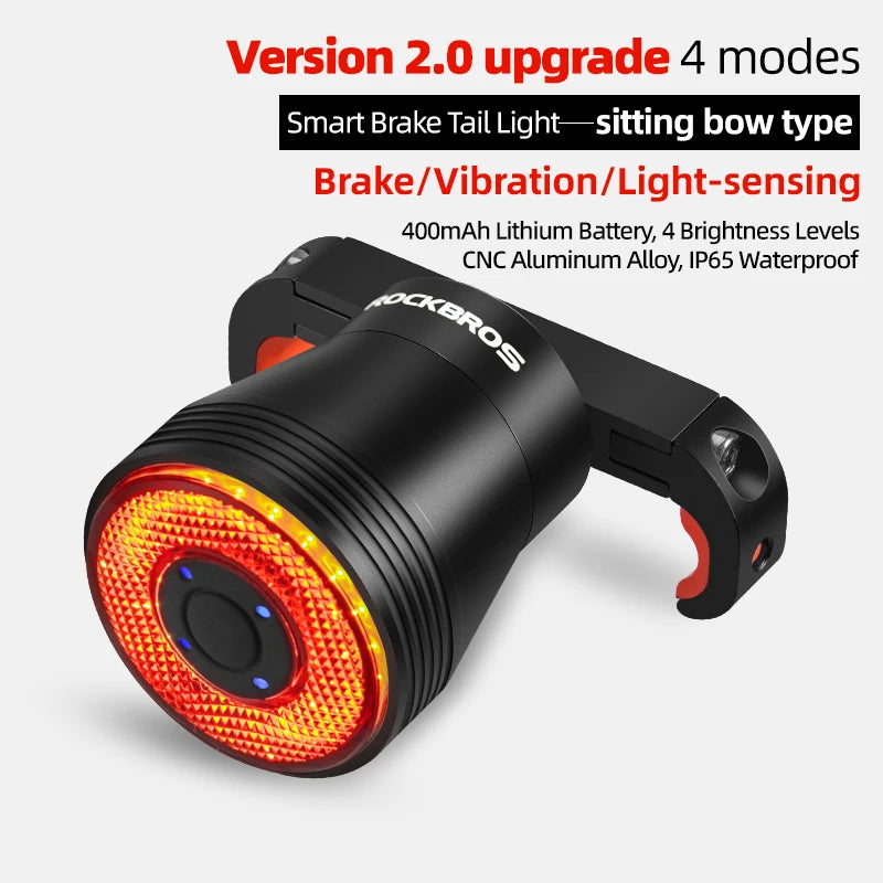 Smart Bicycle Rear Light Auto Brake Sensing Tail Light Waterproof Type-C Bike Taillight MTB Road Cycling Flashlight