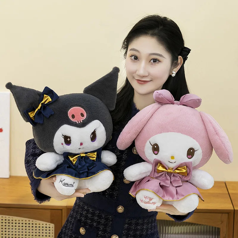 Kawaii Kuromi Plush Toy Melody Stuffed Doll Sanrio My Melody Dress Gift for Kids Birthday Xmas Girls Bedtime Pillow Wholesale