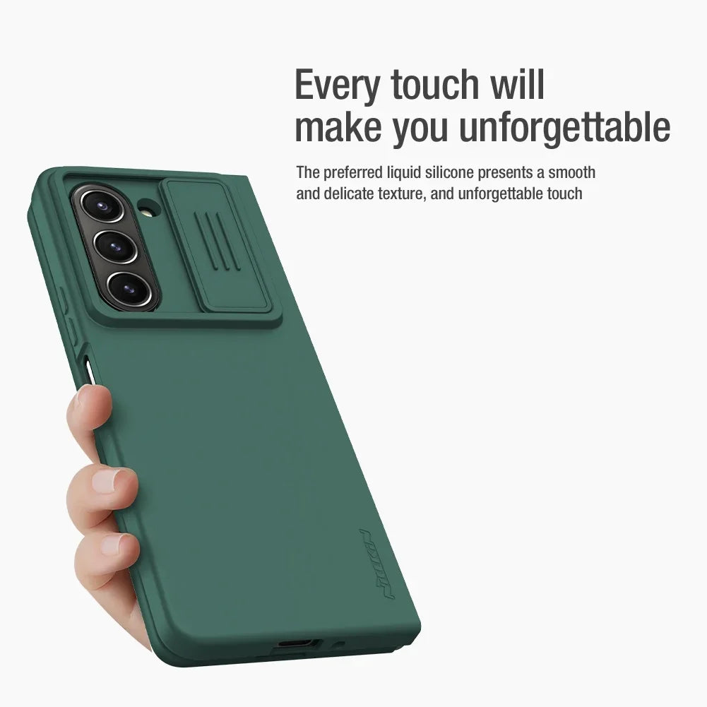 CamShield Silky Case For Samsung Galaxy Z Fold5 Phone Case Camera Slider Liquid Silicone Shockproof Back Cover