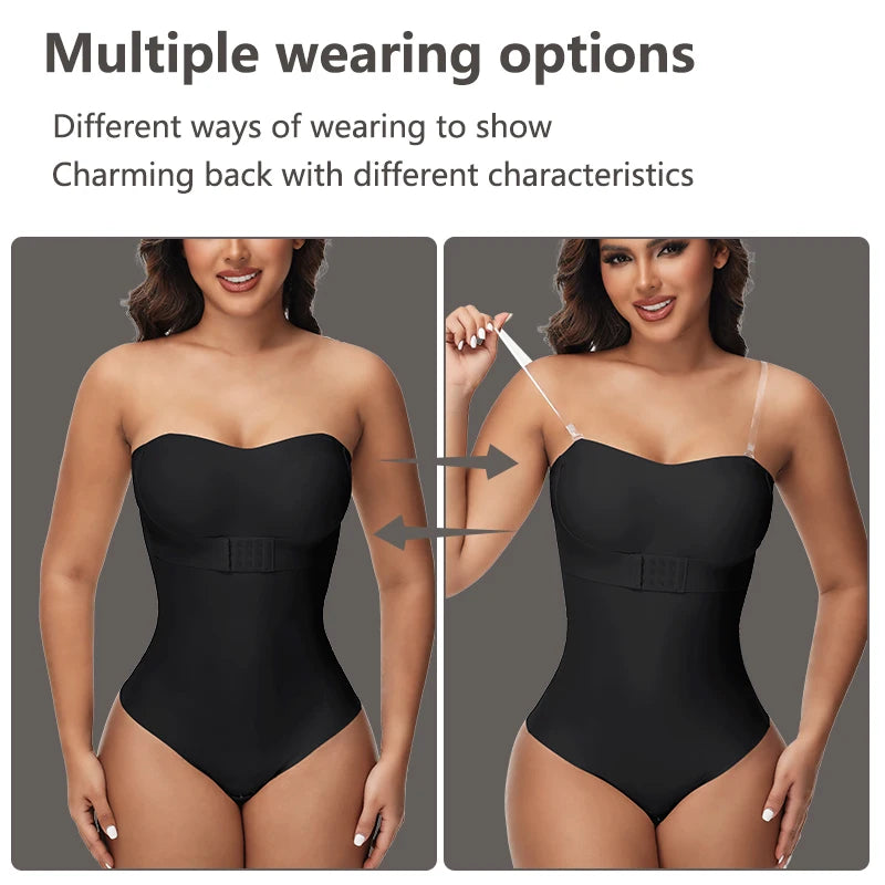 Strapless Thong Bodysuit for Women – Plus Size Tummy Control Shapewear