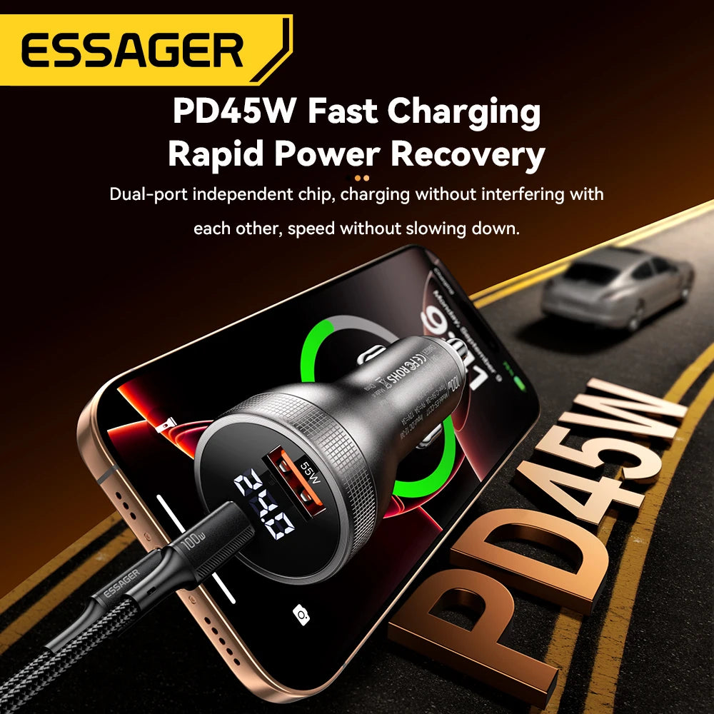 100W USB C Car Charger PD 3.0 QC 4.0 Fast Charging Dual Port Type C + USB Adapter